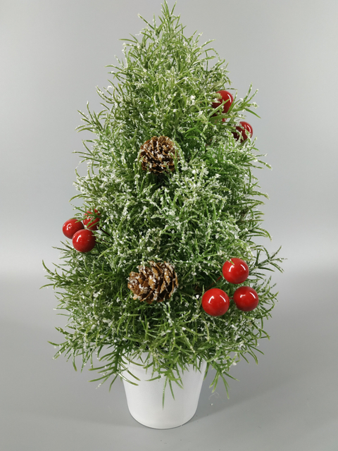 X'mas Green Mini Tree with basin + Red fruit/pine cone - 18