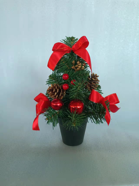X'mas Green Mini Tree with basin +Red ball/pine cone/Red belt - 36