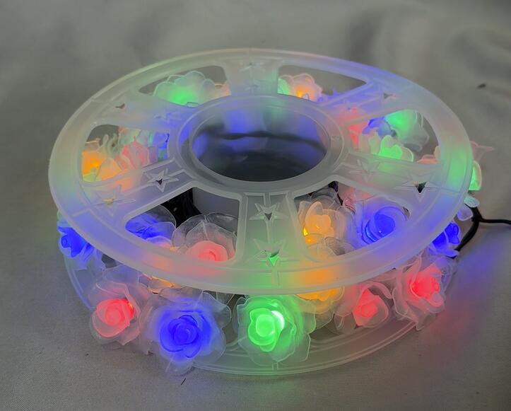 5-Meter Rose Flower LED String Lights with 40 Multicolored (Four-Color) Bulbs, Vibrant Decorative Lighting for Parties/Gardens/Festive Events