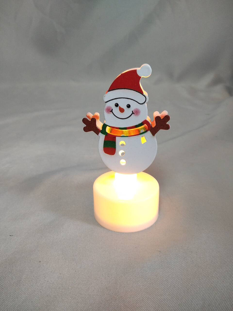 Snowman-Shaped Tabletop Decorative Ornament (4.5×3.5×9cm), Button Cell Battery-Powered LED Light, Cute Winter-Themed Accent