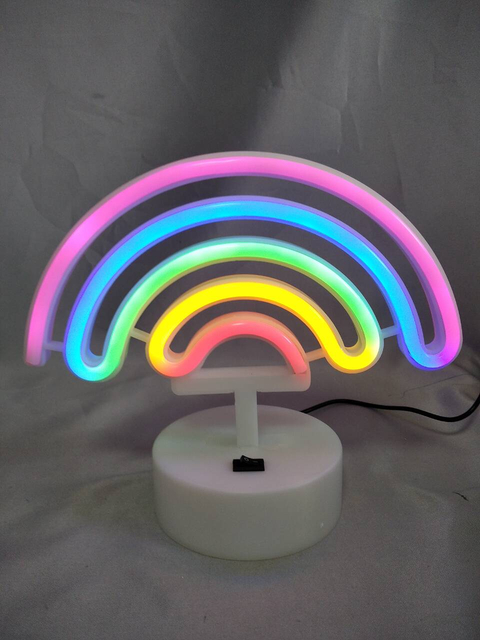 Rainbow-Shaped Neon Tube Light with 21×9×28cm White Round Base, Vibrant Colorful LED Decorative Lamp for Room Ambiance