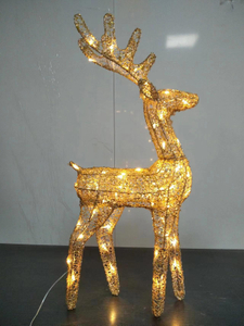 Golden fabric-wrapped sequin reindeer with 64 warm white LED lights