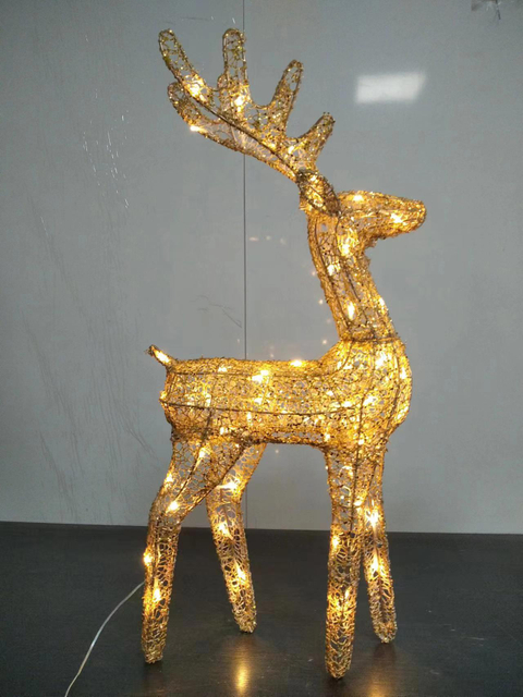 Golden fabric-wrapped sequin reindeer with 64 warm white LED lights