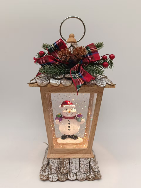 Trapezoidal house lamp light wood grain color floral materials snowman interior decorations