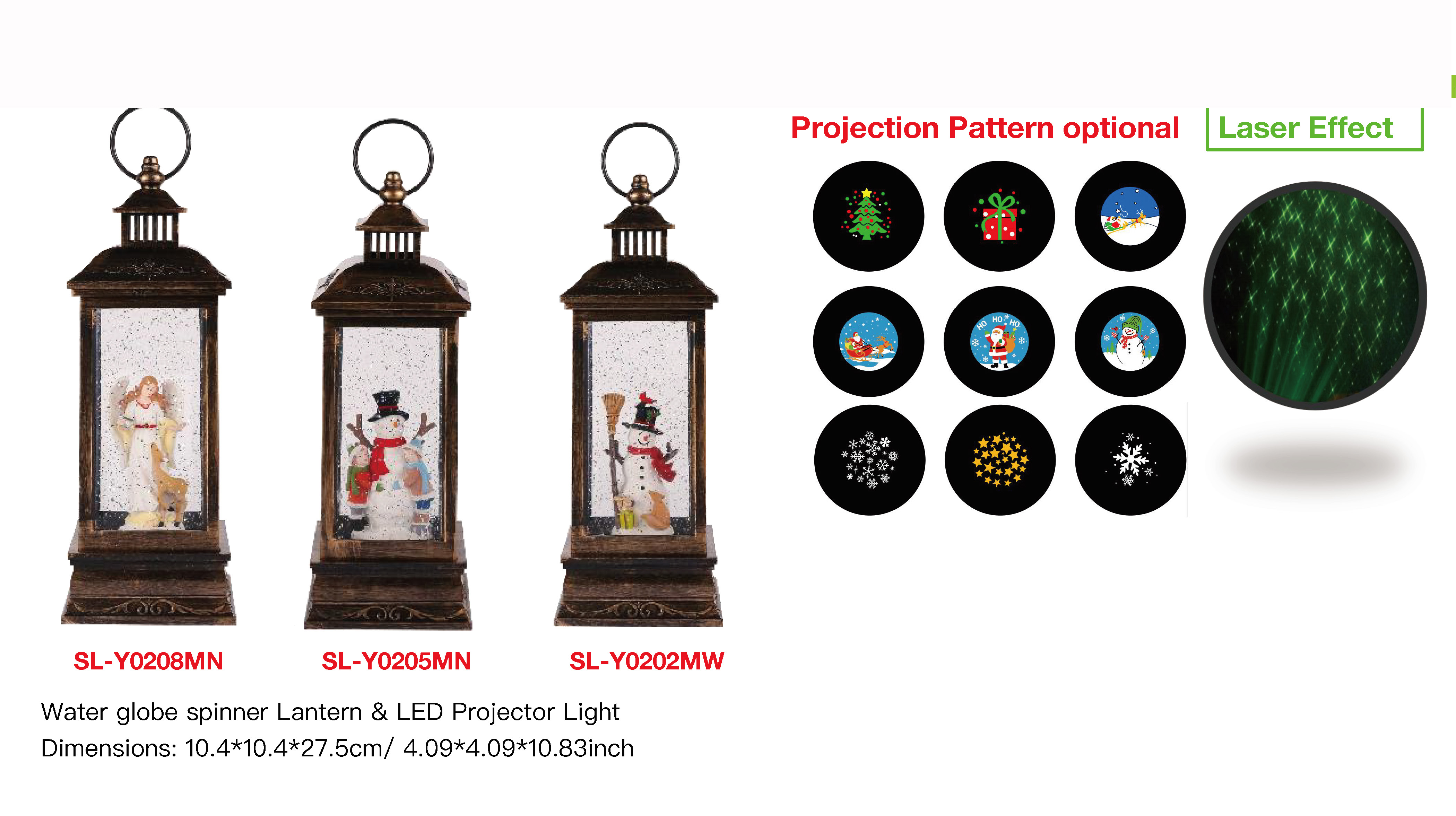 Acrylic Water globe spinner Lantern & LED Projector Light Angel & Reindeer / Snowman & Kids SR - 54