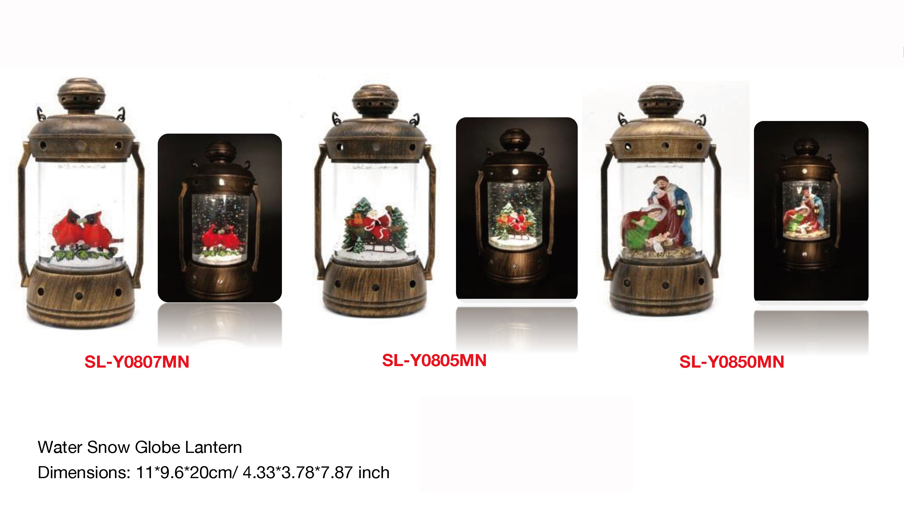 Acrylic Water Snow Globe Lantern Red Birds/Santa Claus/Virgin Mary SR - 109