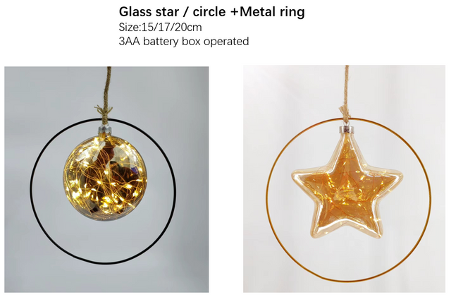 Glass star/circle+metal ring