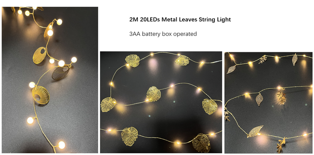 String lights+Metal leaves