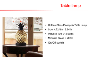 Solar Golden Glass Pineapple Table Lamp