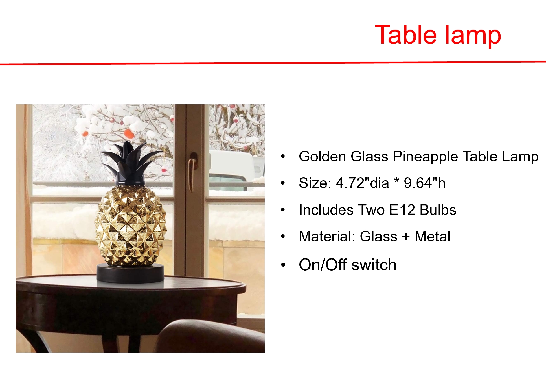 Solar Golden Glass Pineapple Table Lamp