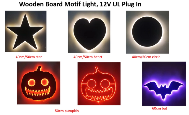 Wooden Board Motif Start / Heart / Circle / Pumpkin / Bat Light 2