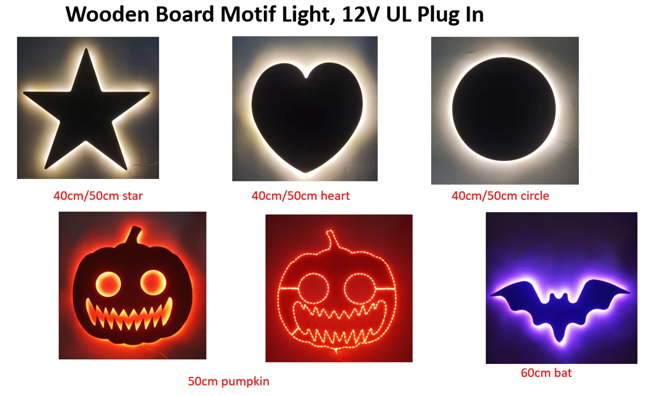Wooden Board Motif Start / Heart / Circle / Pumpkin / Bat Light 2