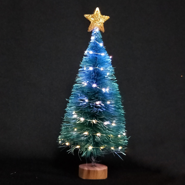 X'mas Green Mini Tree with wooden basin +Glitter top star - 42