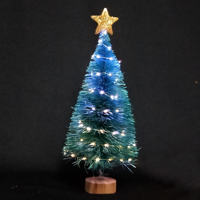 X'mas Green Mini Tree with wooden basin +Glitter top star - 42