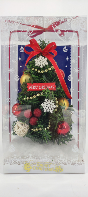 X'mas Green Mini Tree with basin + diff col. ball/snow flake/Red belt - 27