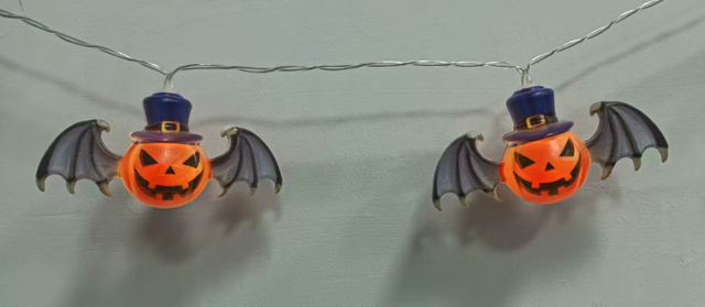 10-Piece Bat Cap String Lights with 3×AA Battery Box, Spooky Halloween Decorative Lighting for Indoor/Outdoor Use