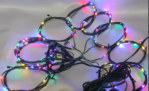 130-LED Green Rubber-Coated Tree Canopy String Lights - 5-Color (Red/green/blue/purple/yellow) with 10cm Spacing for Festive Outdoor Lighting