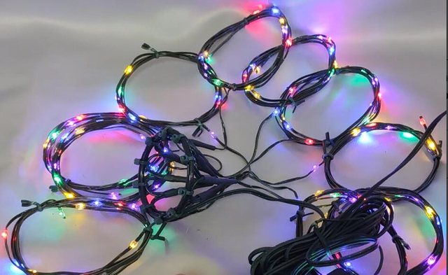 130-LED Green Rubber-Coated Tree Canopy String Lights - 5-Color (Red/green/blue/purple/yellow) with 10cm Spacing for Festive Outdoor Lighting