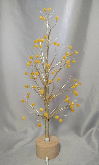 60cm Gold Round Bead Golden Tree Lamp with Wooden Rotating Base
