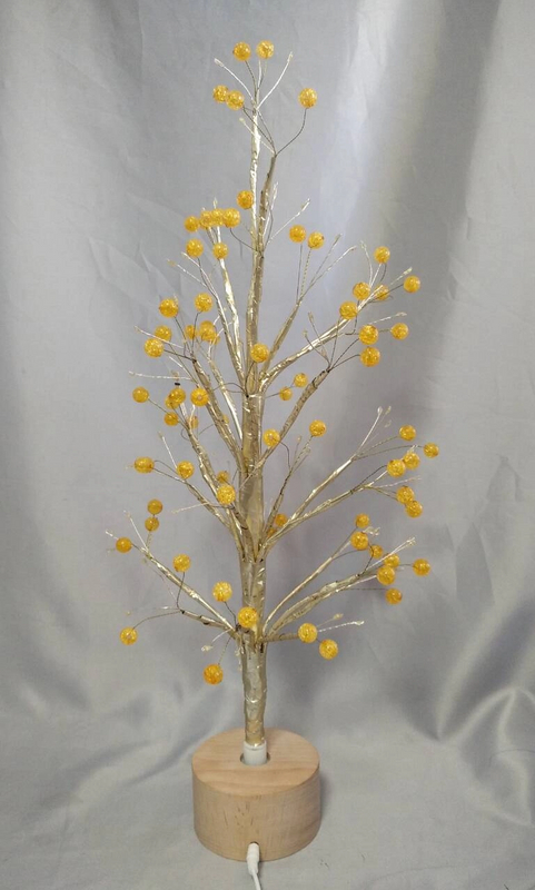 60cm Gold Round Bead Golden Tree Lamp with Wooden Rotating Base