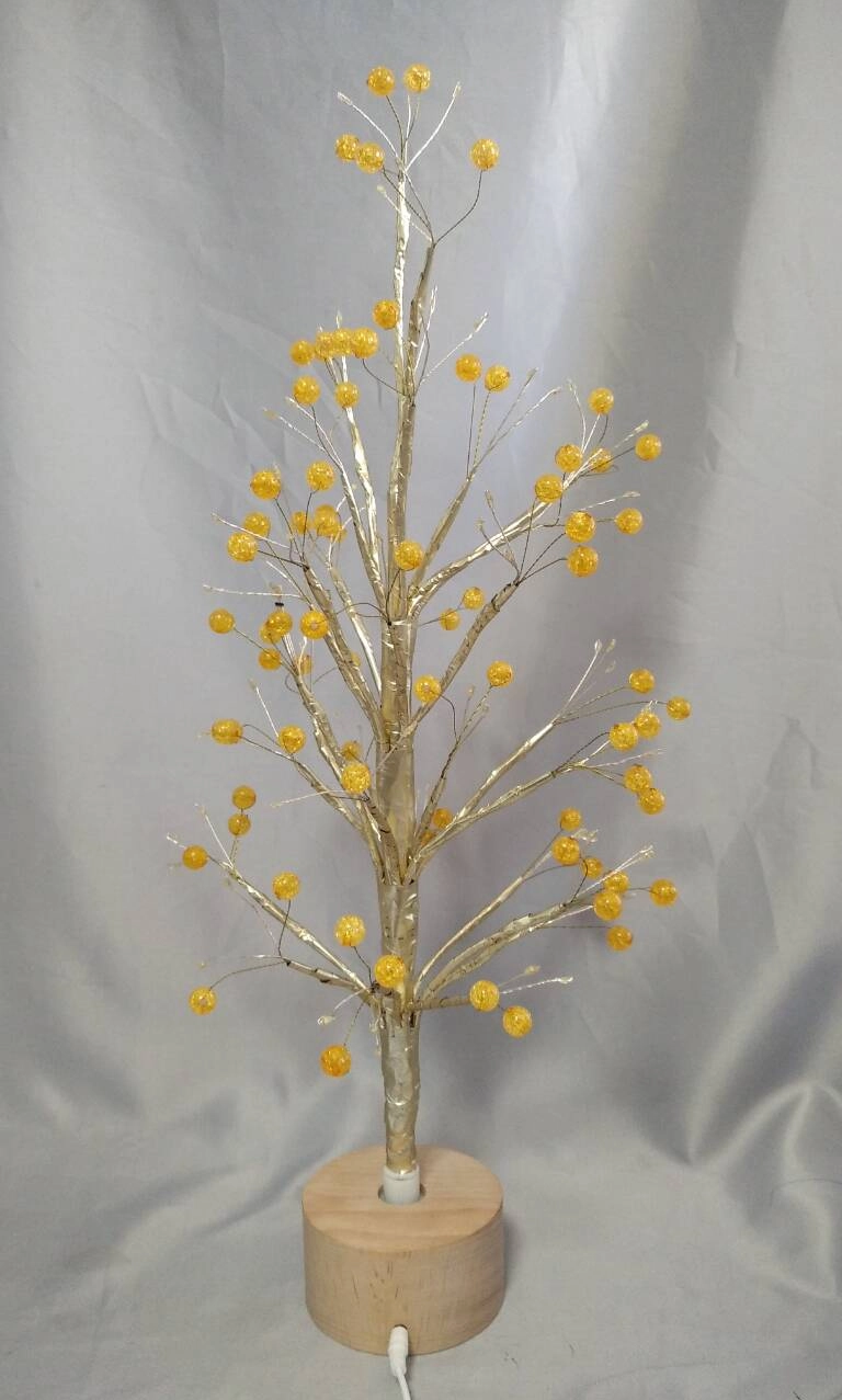 60cm Gold Round Bead Golden Tree Lamp with Wooden Rotating Base