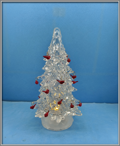 Acrylic clear Christmas tree with robin
