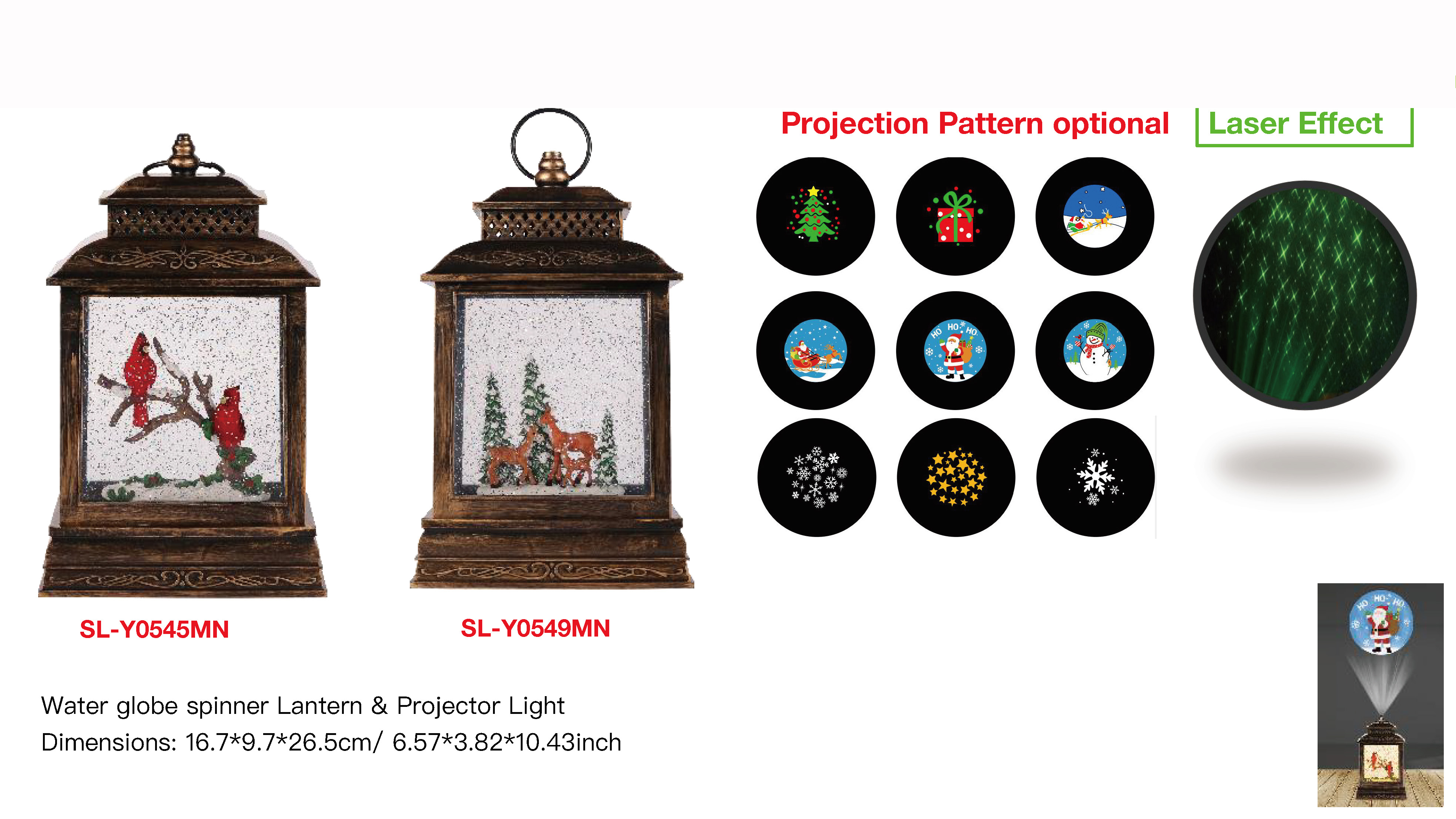 Acrylic Water globe spinner Lantern & Projector Light Tow Red birds / Reindeers SR - 19
