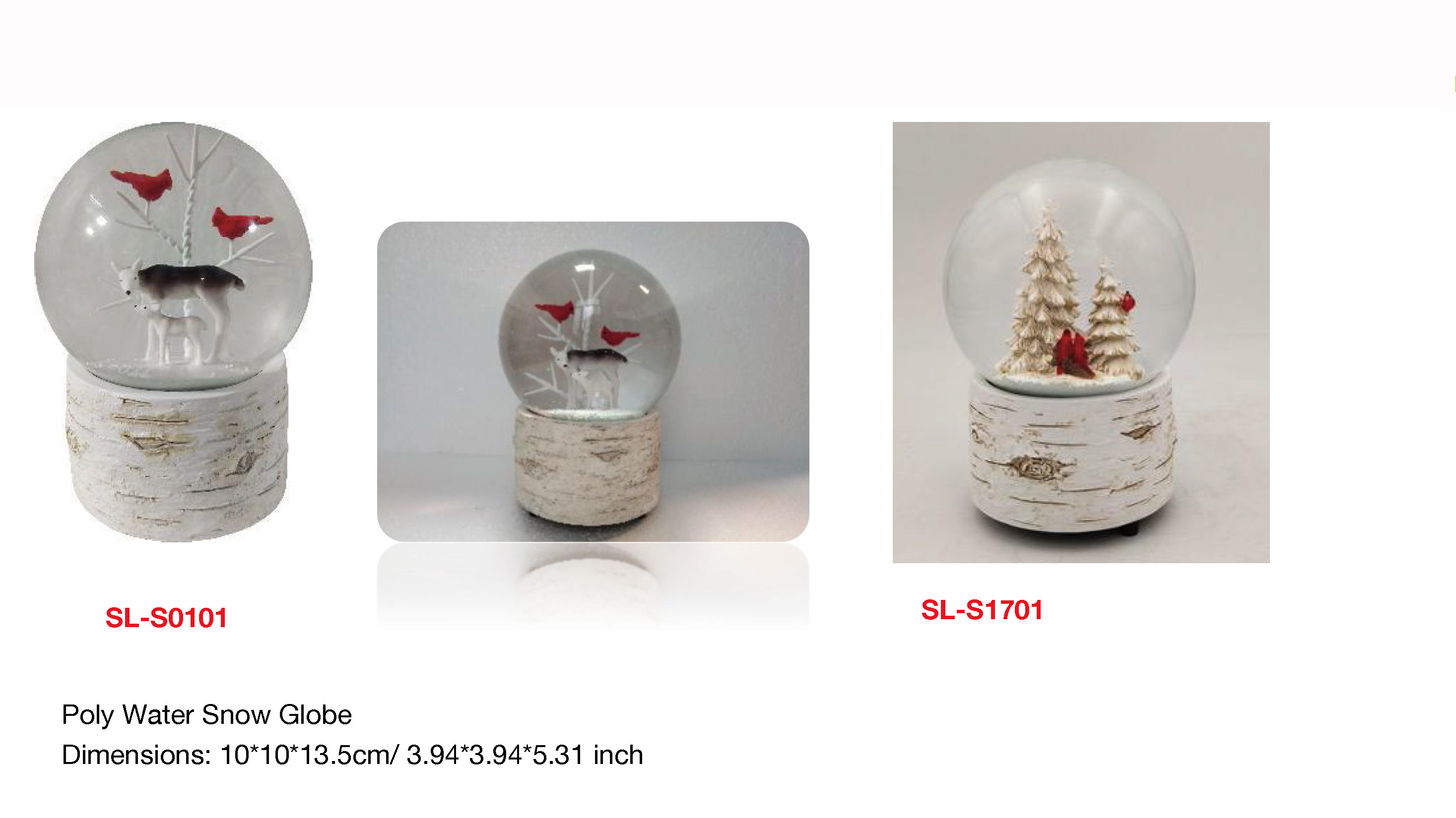 Acrylic Poly Water Snow Globe Red birds & Reindeer/ Red birds & Trees SR - 131