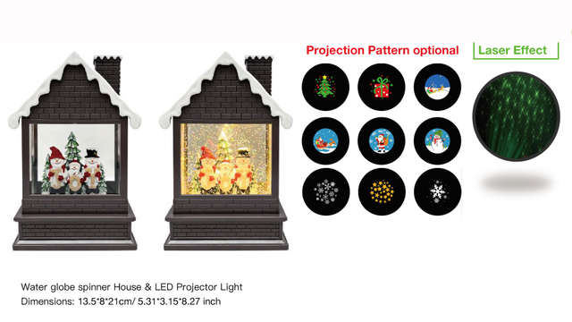 Acrylic Water globe spinner House & LED Projector Light Snowmen With JOY SR - 72