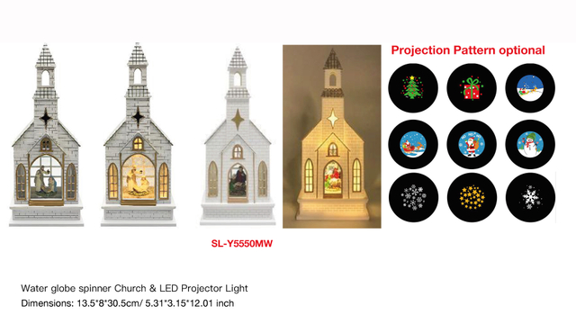 Acrylic Water globe spinner Church & LED Projector Light Virgin Mary & White Church SR - 61