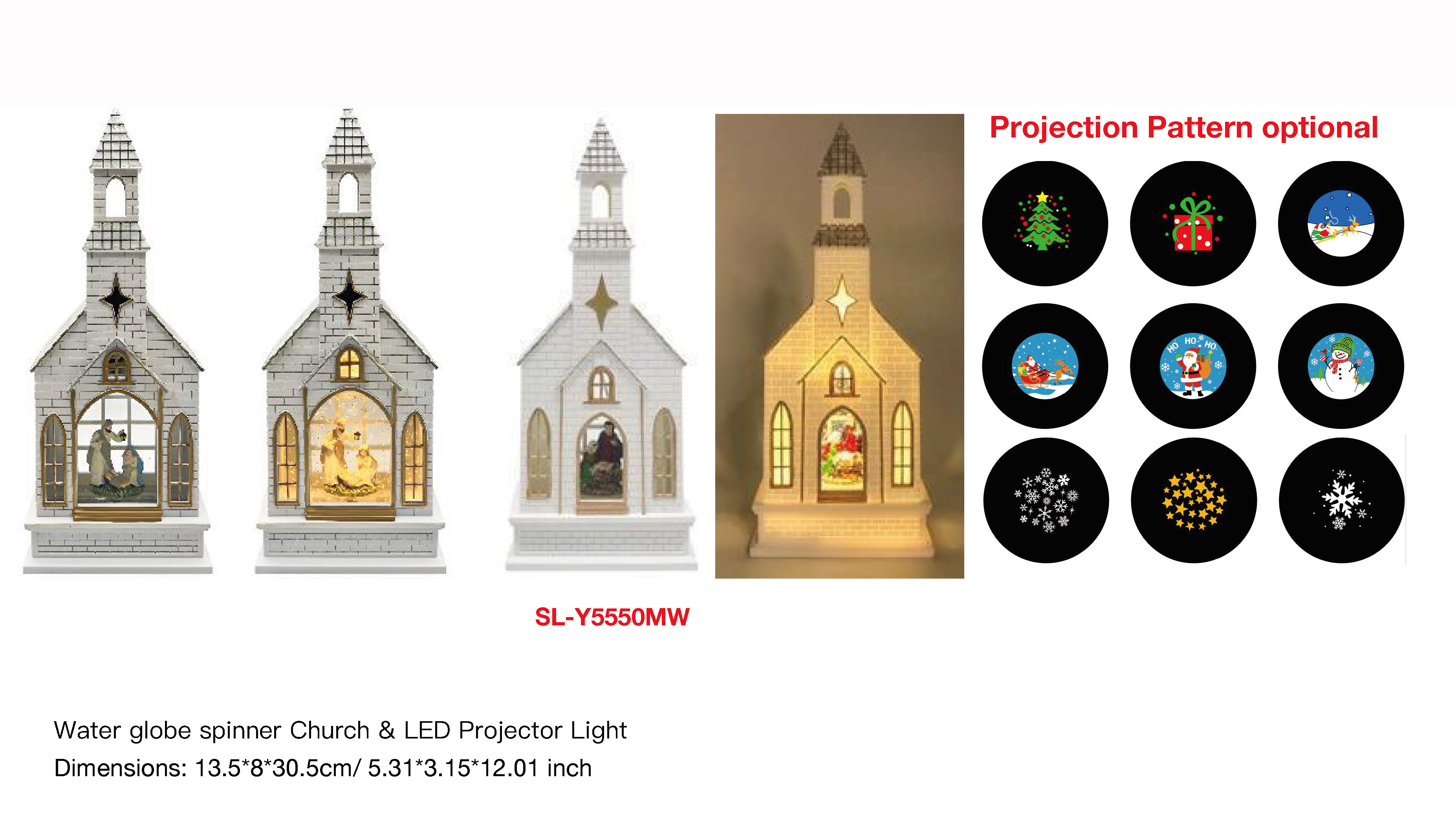 Acrylic Water globe spinner Church & LED Projector Light Virgin Mary & White Church SR - 61