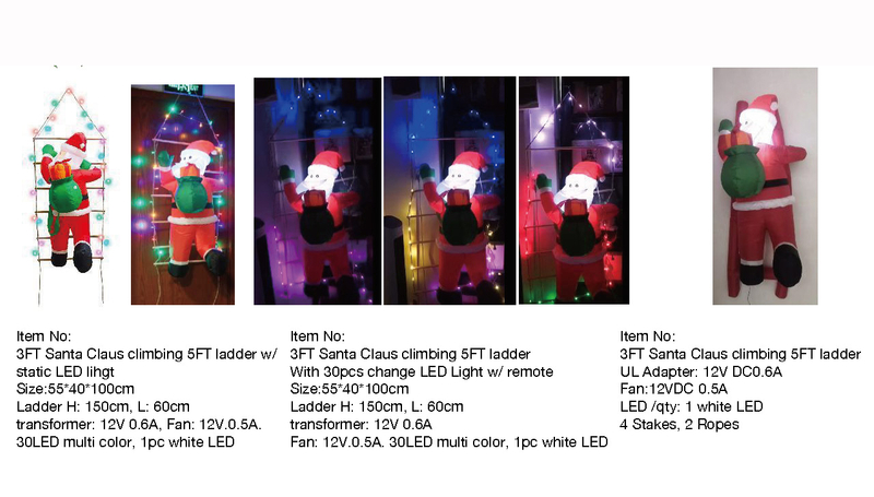 3FT Santa Claus climbing 5FT ladder Inflatable Lights
