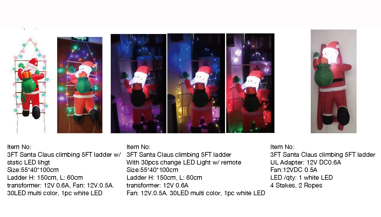 3FT Santa Claus climbing 5FT ladder Inflatable Lights