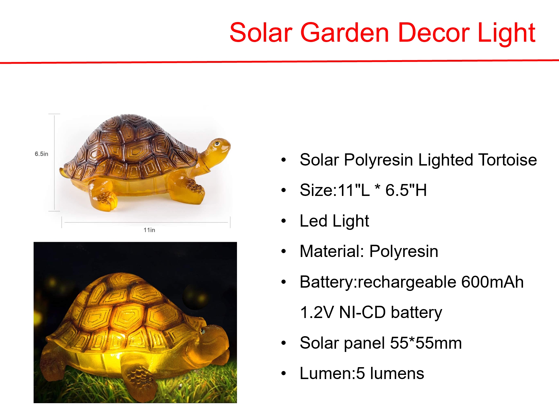 Solar LED Polyresin Lighted Tortoise