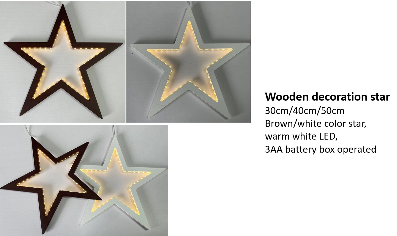 Wooden decoration star Light warm white 3