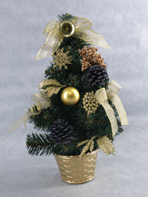X'mas Green Mini Tree with basin +Glitter diff col. ball/pine cone/gold belt - 55