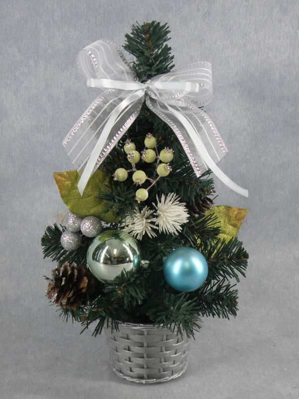 X'mas Green Mini Tree with basin + col. ball/fruit/lfeaf/belt - 11