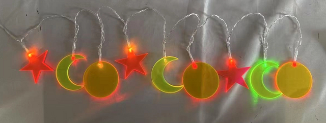 Star/Crescent/Circle-Shaped RGB F3 String Lights with 9 LED Bulbs, 3×AA Battery-Powered, Color-Changing Decorative Lamp for Parties & Events