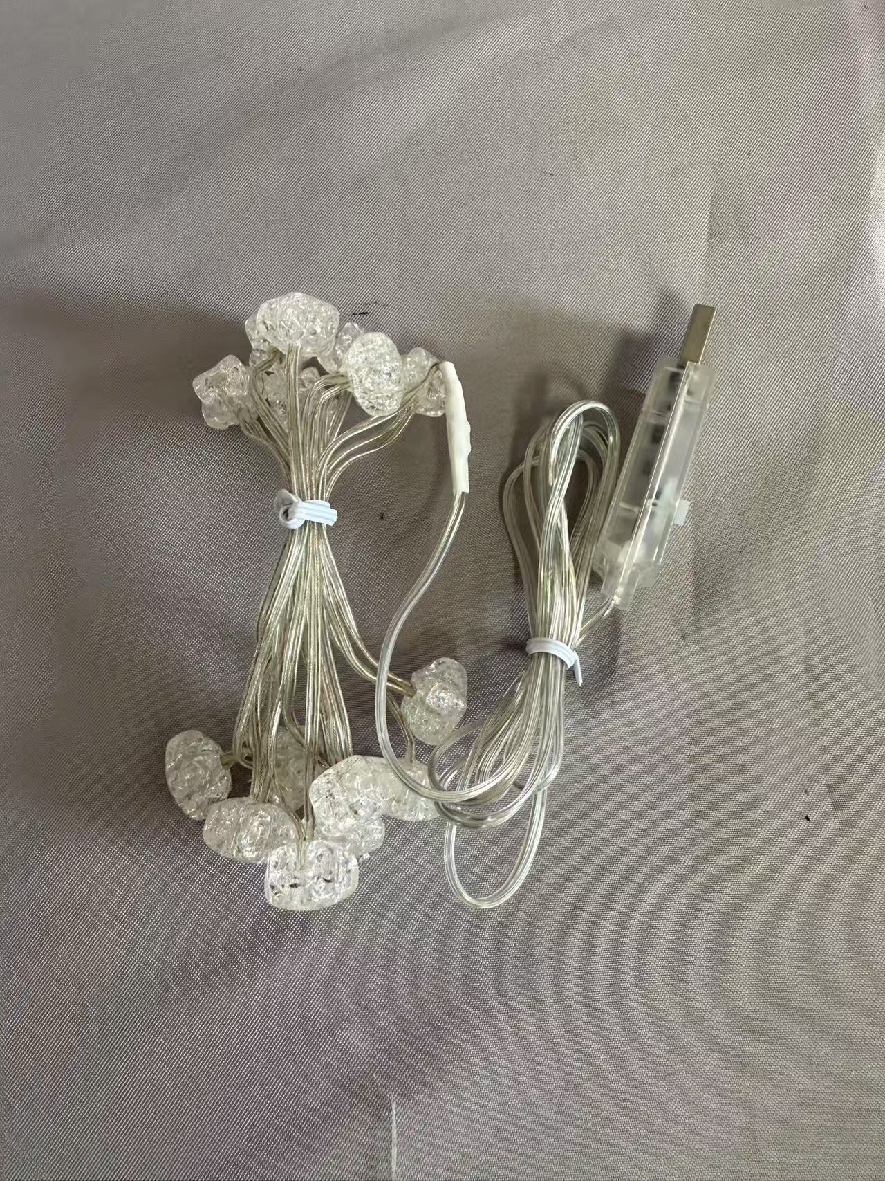 15-LED Transparent Cracked Star Twine Light String with Warm White Glow, USB-Powered 8-Mode Lighting, Elegant Decorative Lamp for Festive/Home Use
