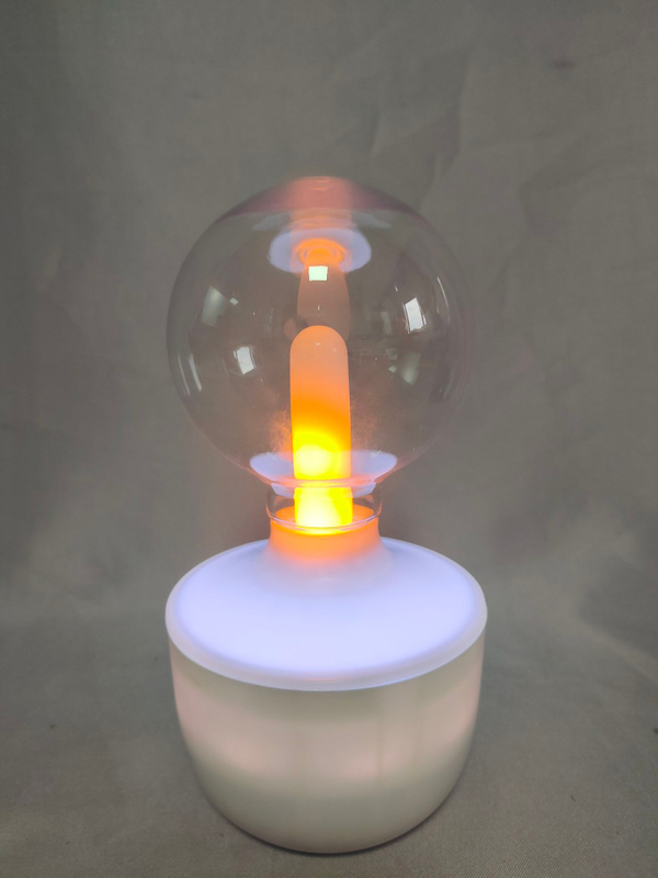 Flickering Flame-Shaped 7-Color Mood Lamp with Clear Glass Shade, Battery/USB Powered, Cozy Decorative Night Light