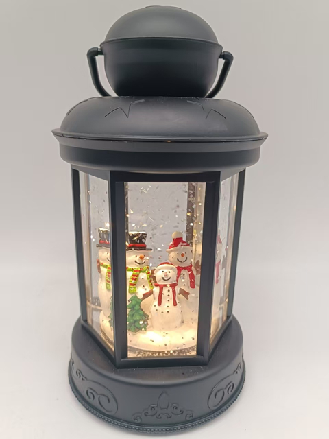 Patterned small cylindrical lamp + 5 pcs snowman interior decorations