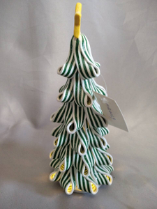 Green Striped Christmas Tree with Yellow Star Topper | 8cm Width × 21cm Height | Warm White 10-LED Fairy Lights | LR44×3 Battery Powered (30-Day Runtime) | Built-in Insulation Tab for Safe Storage