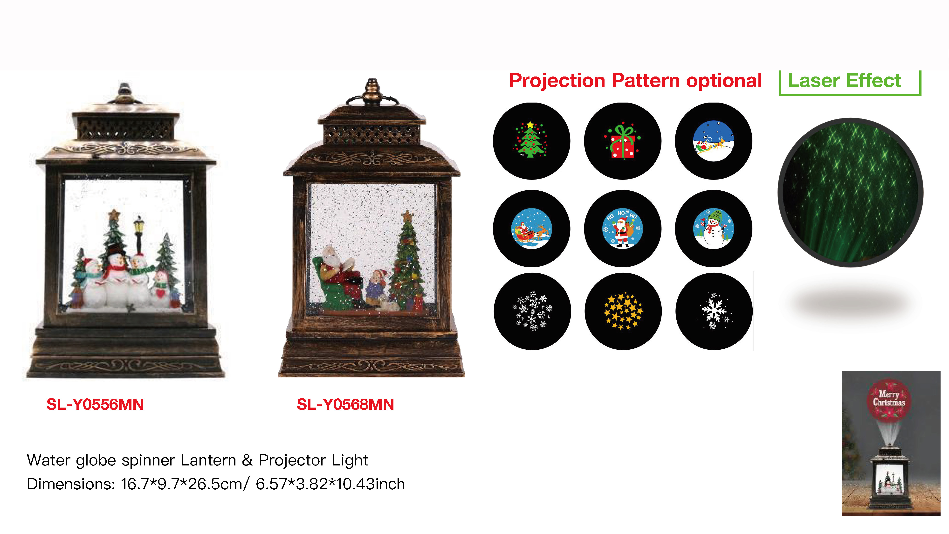 Acrylic Water globe spinner Lantern & Projector Light Snowmen / Santa Claus & Kid SR - 21