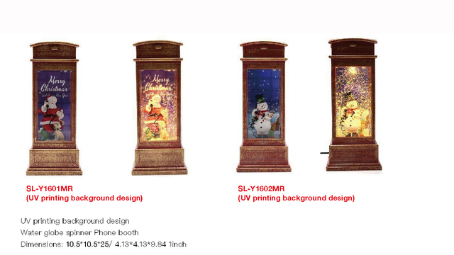 Acrylic Water globe spinner Phone booth Santa Claus/Snowman Uy printing background design SR - 98