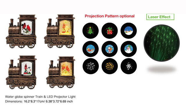 Acrylic Water globe spinner Train & LED Projector Light Tow Red Birds/Santa Claus SR - 67