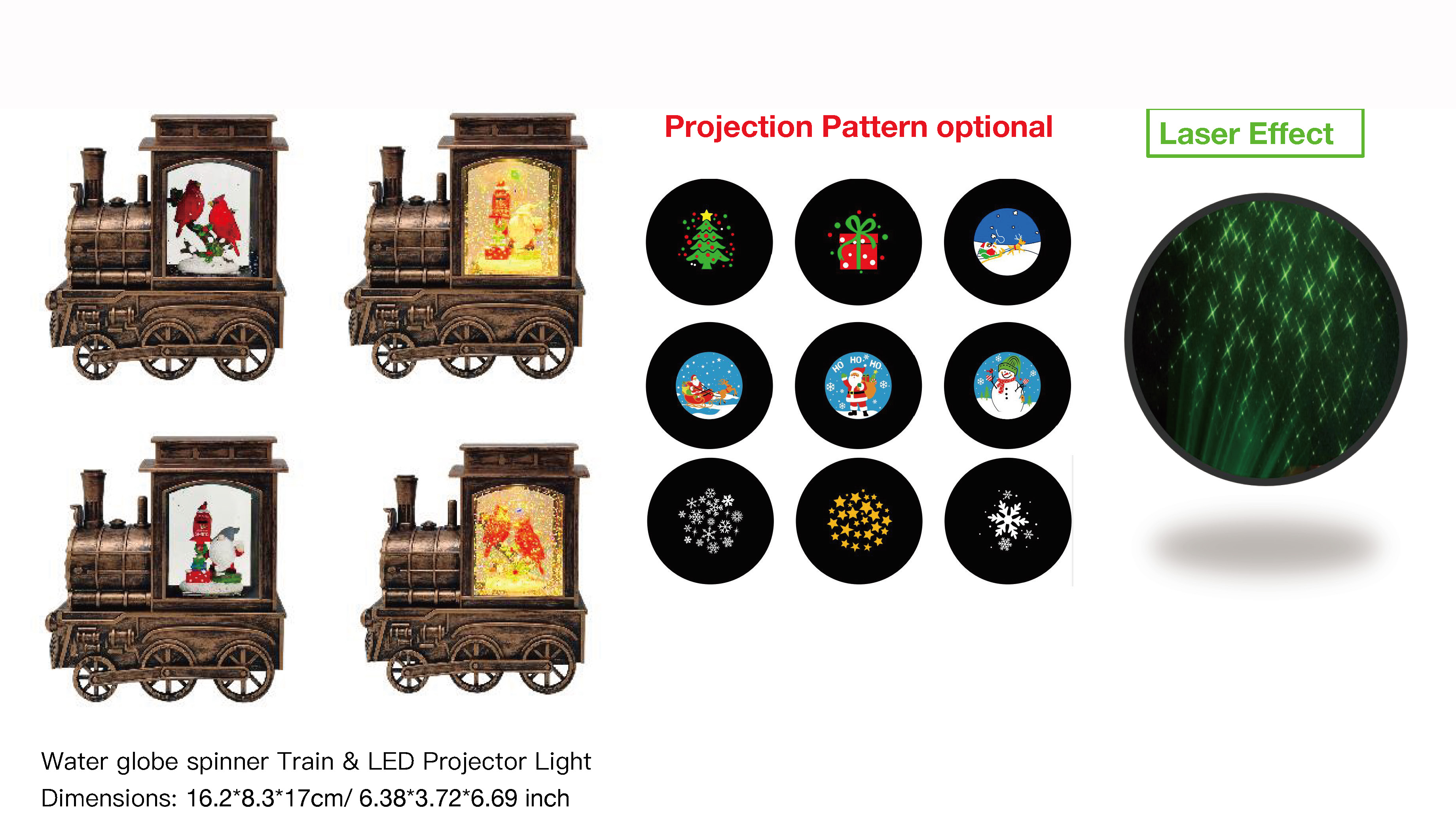 Acrylic Water globe spinner Train & LED Projector Light Tow Red Birds/Santa Claus SR - 67