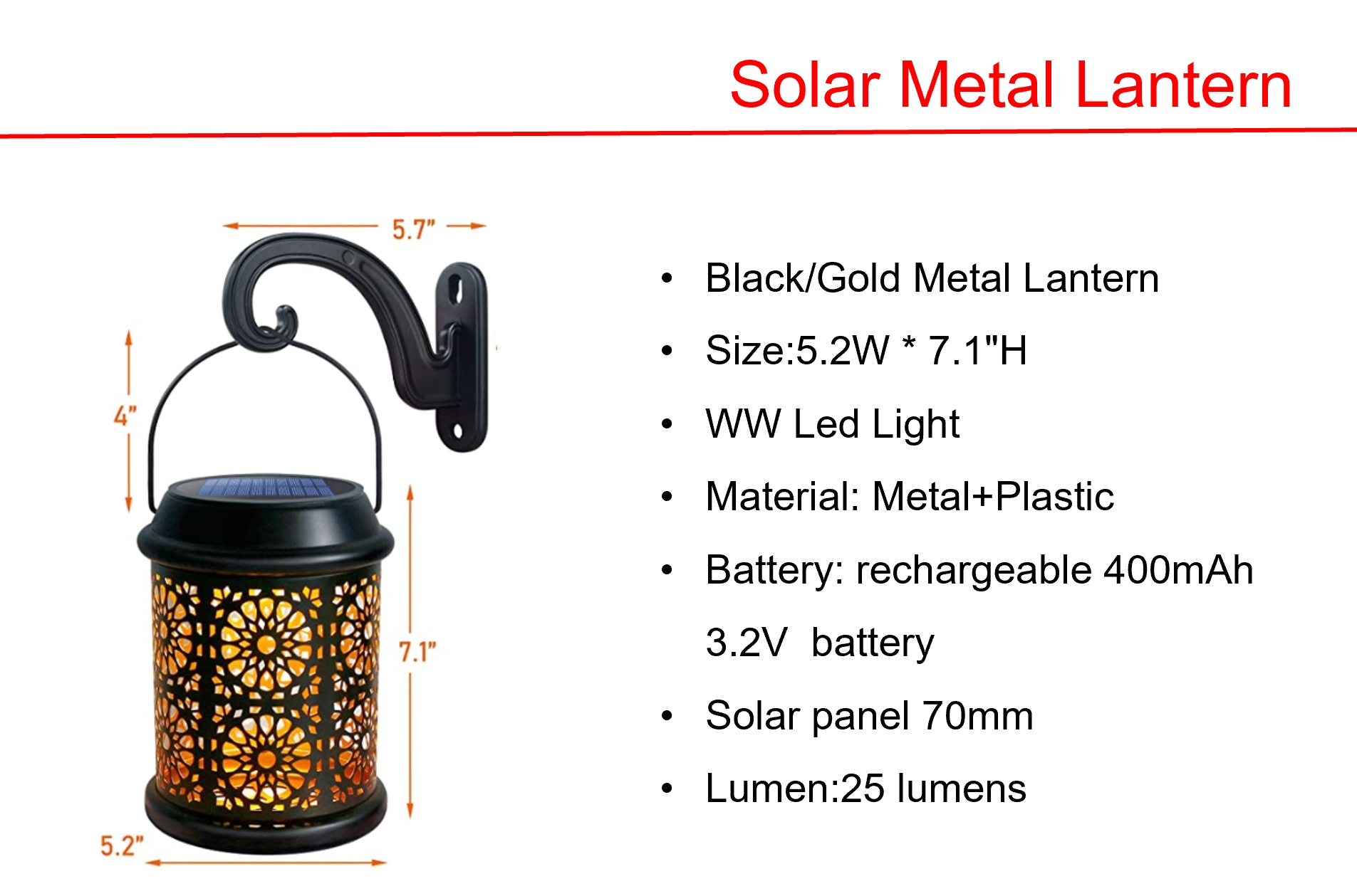 Solar LED Gutter & Black/Gold Metal Lantern Lights