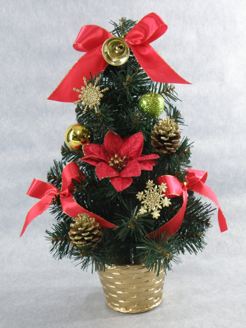 X'mas Green Mini Tree with basin +Glitter diff col. ball/pine cone/Red belt - 56