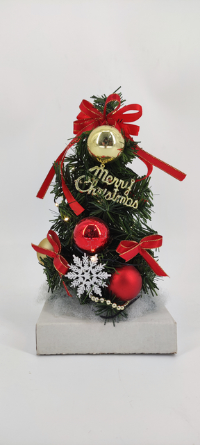 X'mas Green Mini Tree with wooden basin +Red ball/Red belt - 23