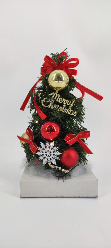 X'mas Green Mini Tree with wooden basin +Red ball/Red belt - 23